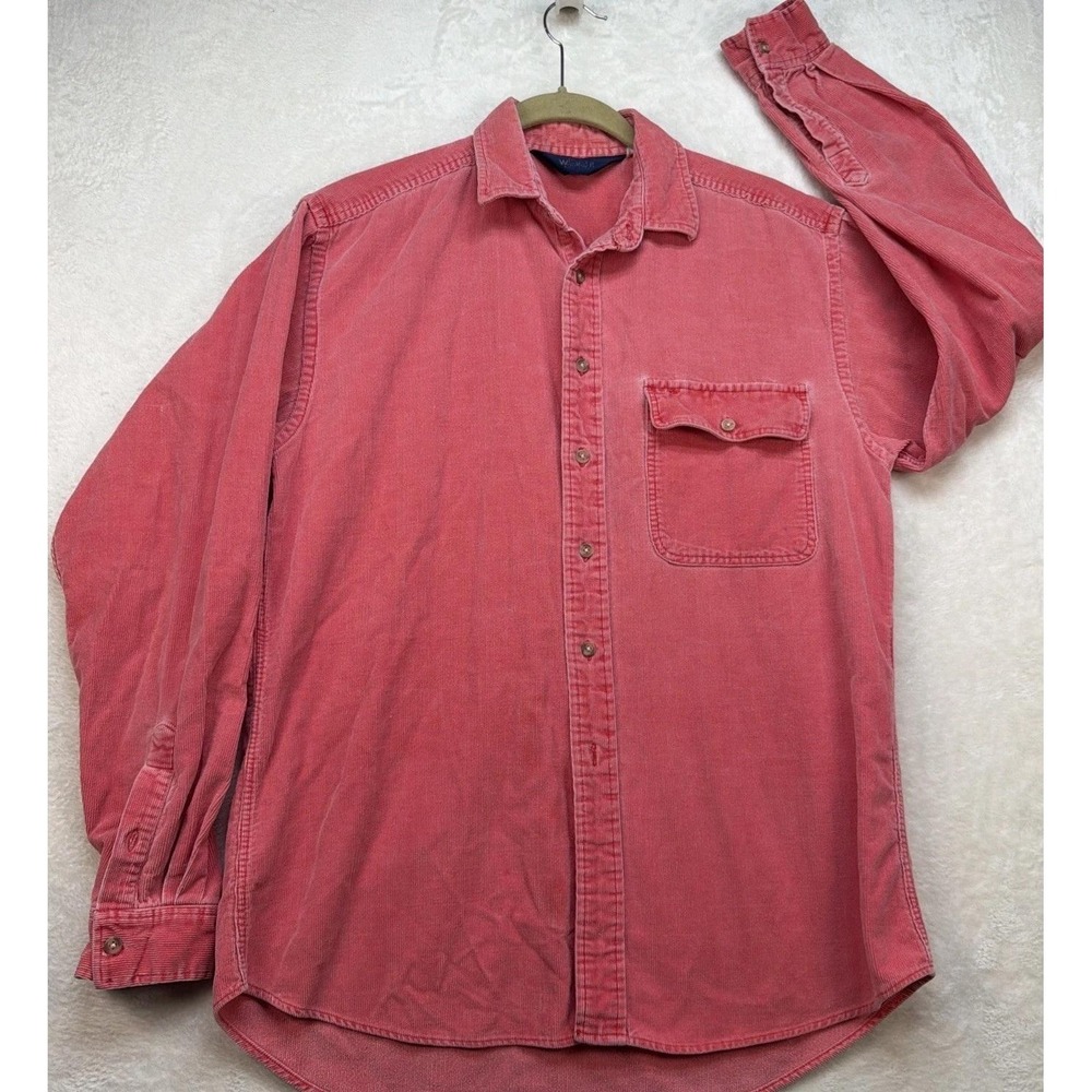 Woolrich Corduroy Shirt Mens Pink Button Up Vintage Workwear Casual Large